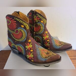 Old Gringo Teigan Embroidered Multicolored Ankle Boots Size 7